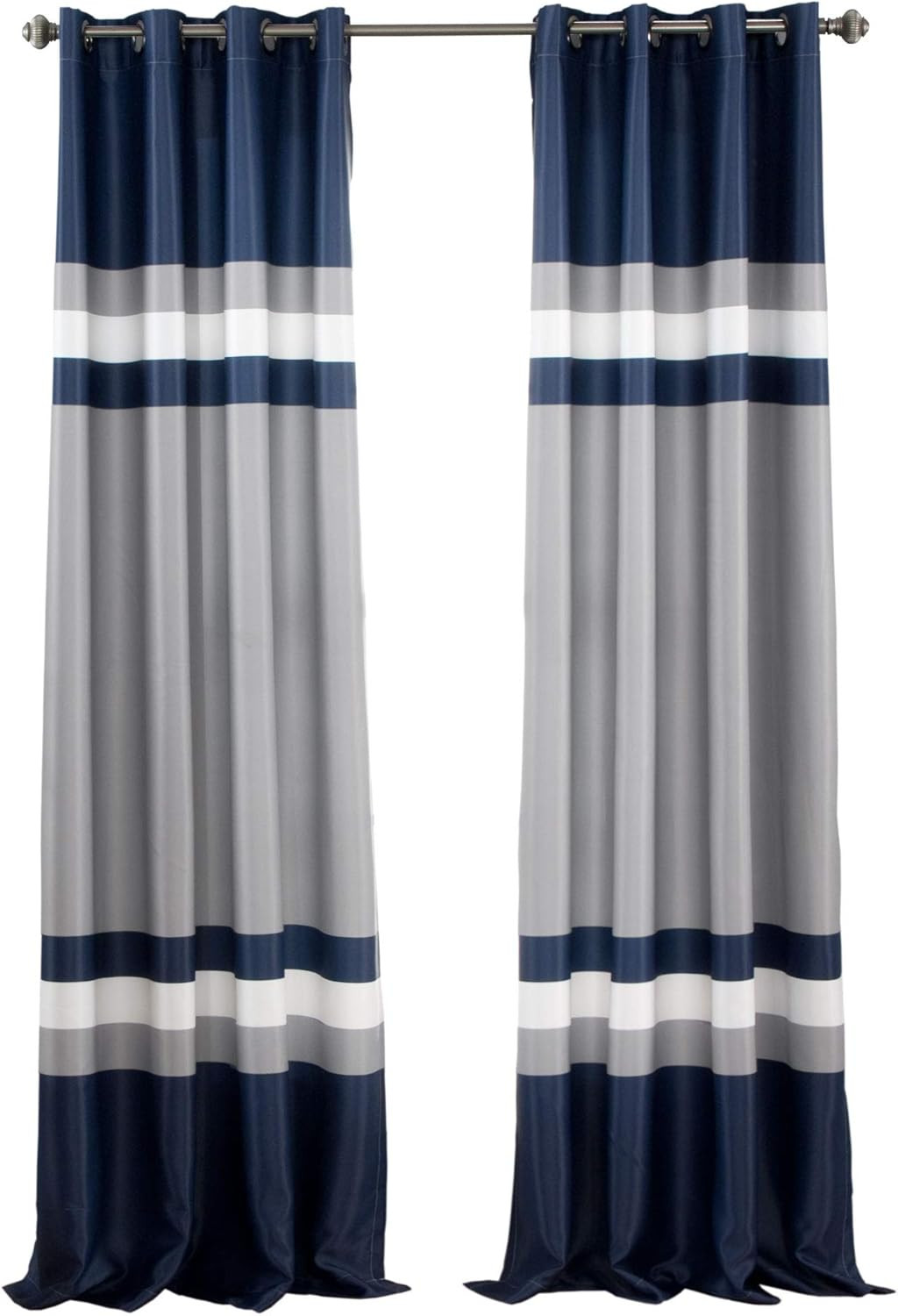 Navy Alexander Stripe Light Filtering Curtain Panels, 52″W x 95″L, Pair