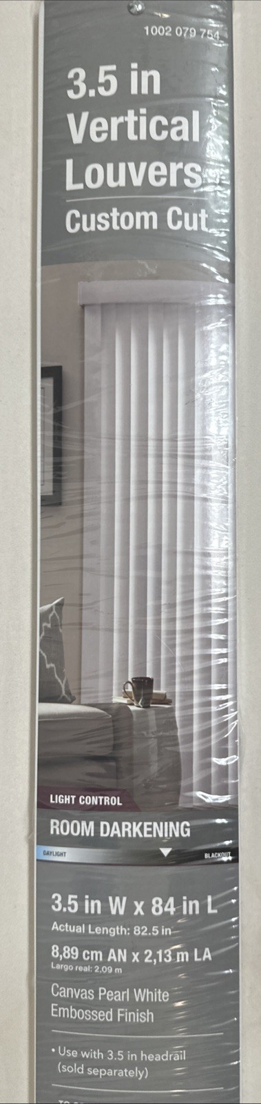 3- 9 Pack Room Darkening Vertical Louvers 3.5″W x 44.5”L Canvas Pearl White