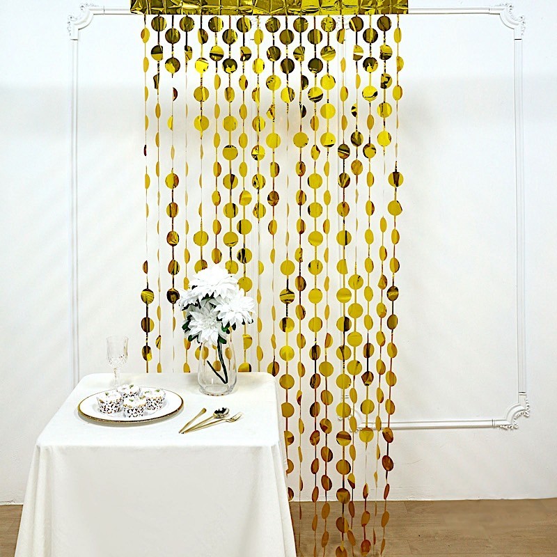 3 ft x 6.5 ft GOLD Metallic Round Foil Tassels Fringe CURTAINS Party Home