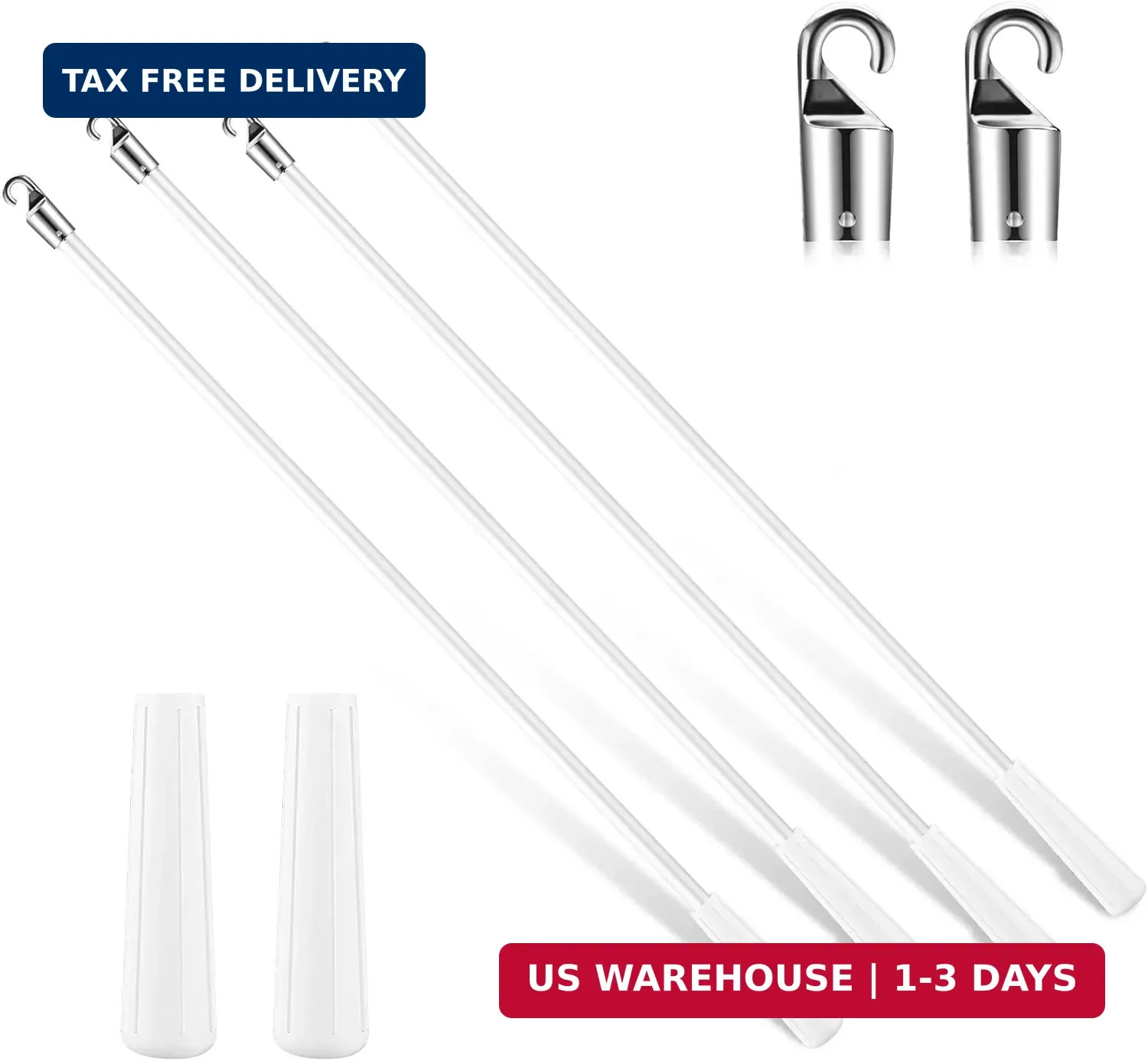 Bokon 4 Pcs Blinds Wand Replacement with Hook and Handle White Fiberglass Long V
