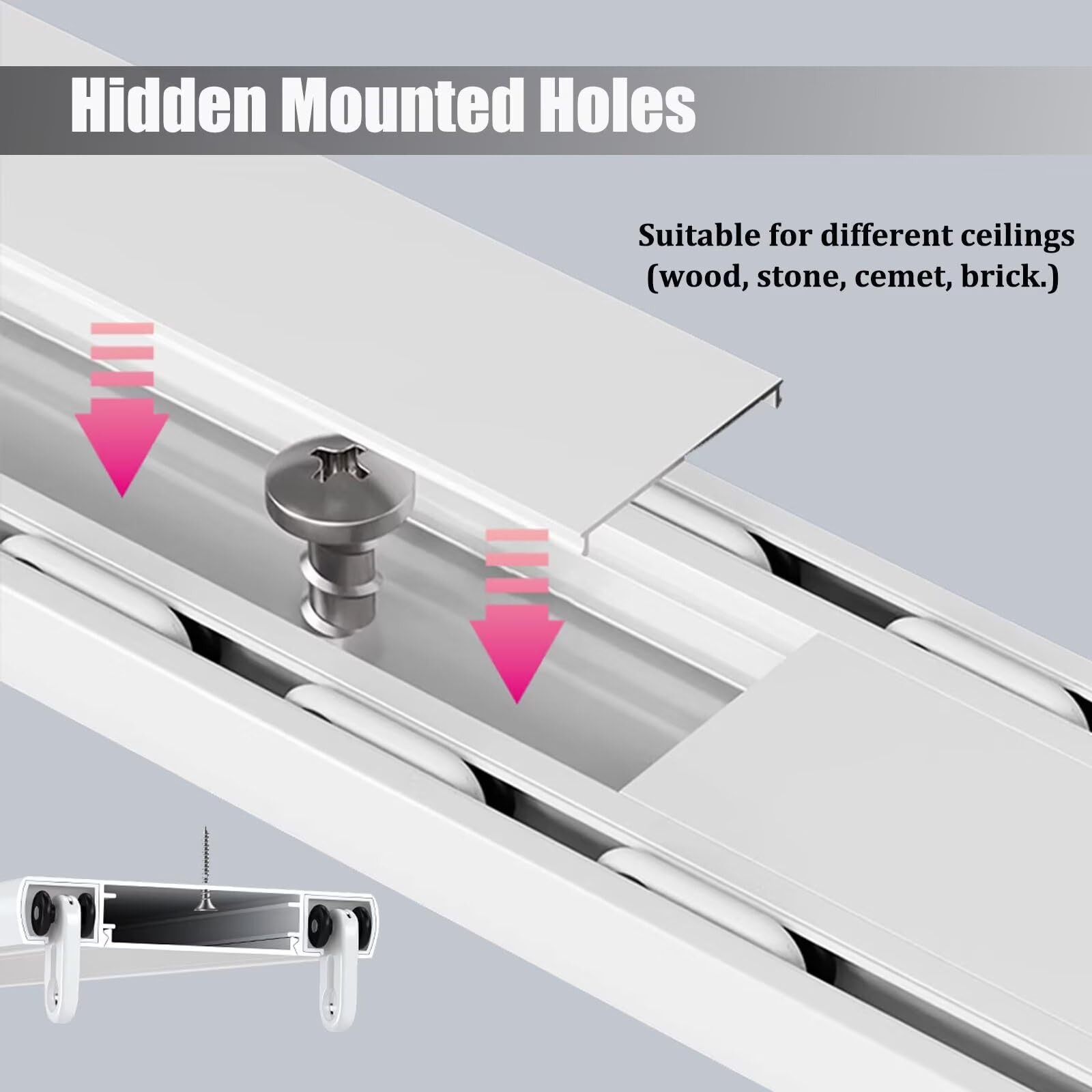 Habuaety Double Curtain Track Ceiling Mounted Aluminum Curtain Rails Silent