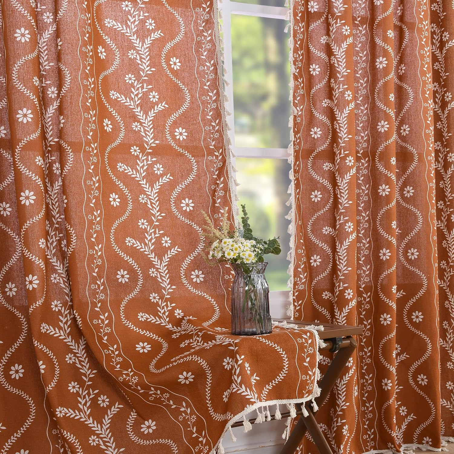 Terracotta Curtains 84 Inch Length Boho Farmhouse Curtains for Living Room 2 Pan