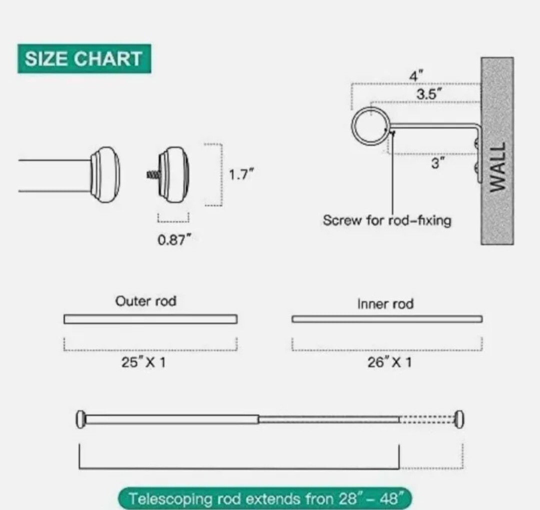 Wayolte 2 Pack Brushed Nickel Curtain Rod for 66 to 120 Inches 7/8 Inch Open Box
