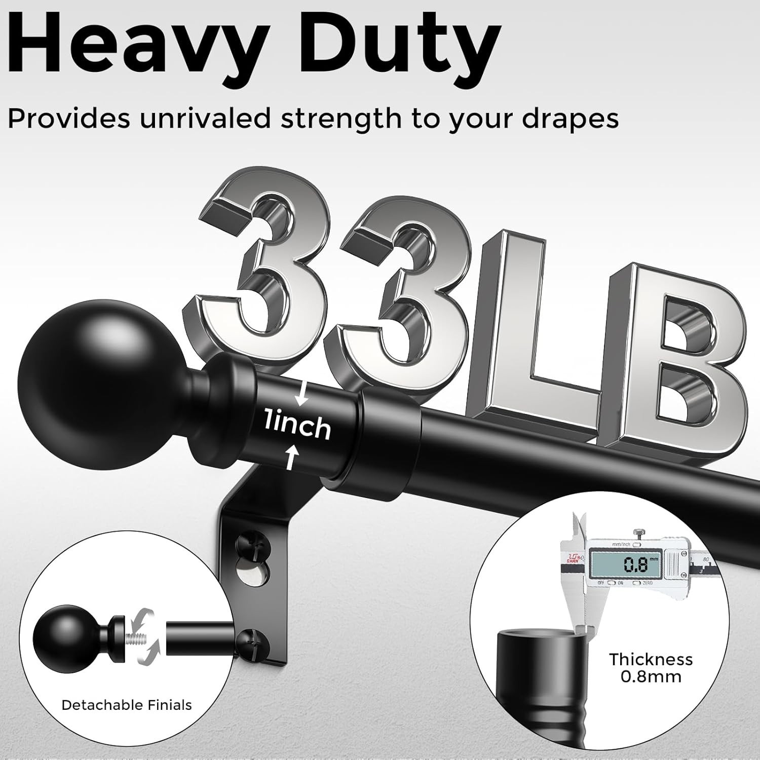 Curtain Rods 36-91 Inch, Black 1 Inch Adjustable Heavy Duty Curtain Rods for …