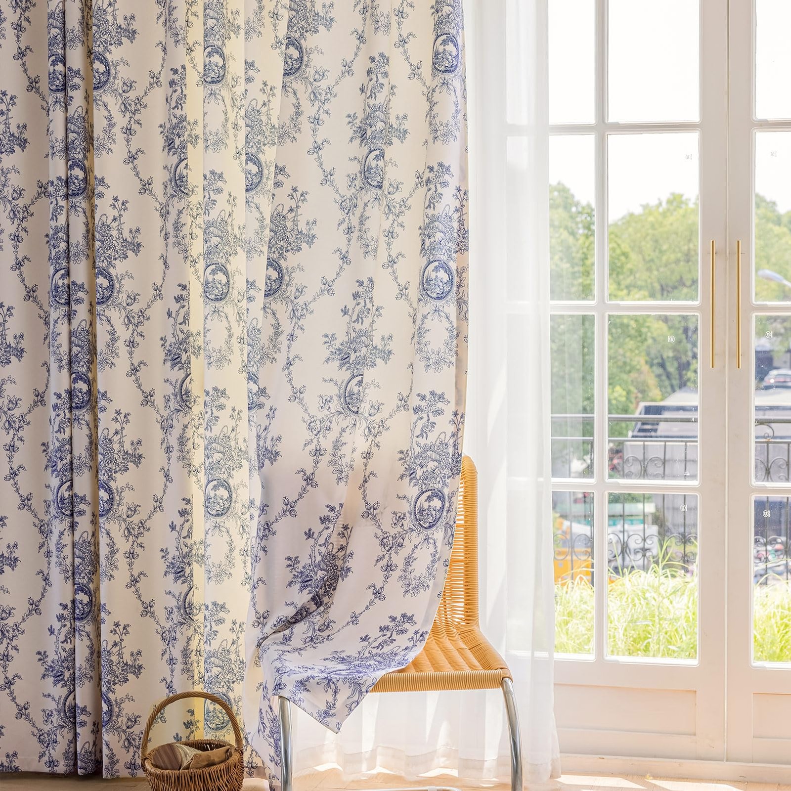 SUOUO Blue and White Floral Chenille Curtains 52″W x 84″L (Pack of 2),