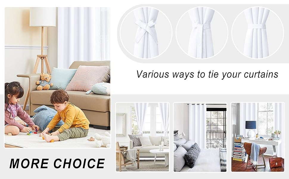 100% Blackout Curtains 2 Panels with Tiebacks- Heat and Full Light Blocking