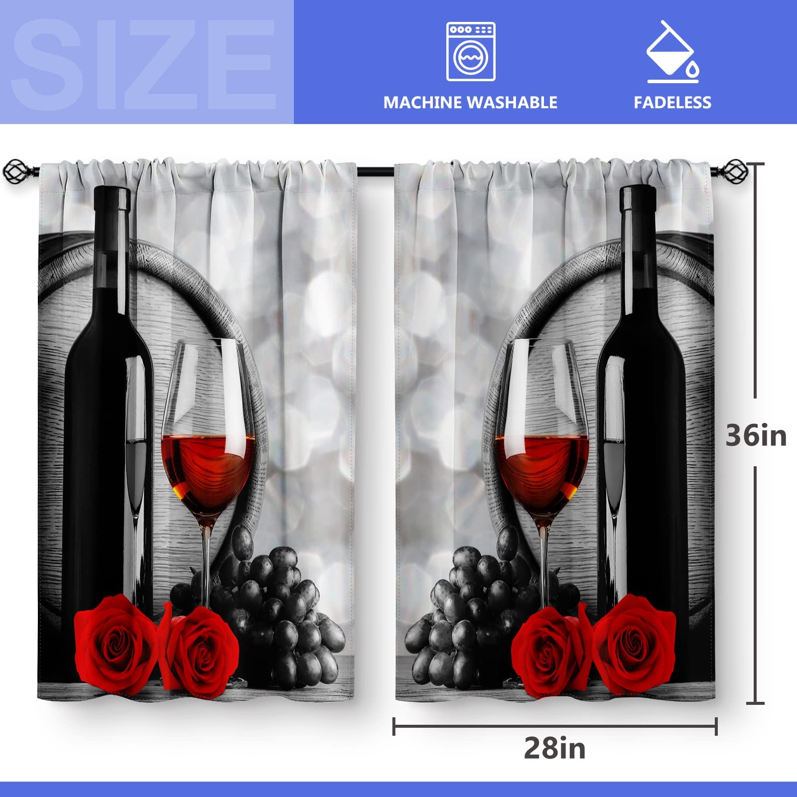 Red Rose and Wine Kitchen Curtains – Rustic Romantic Valentine Farmhouse Girl…