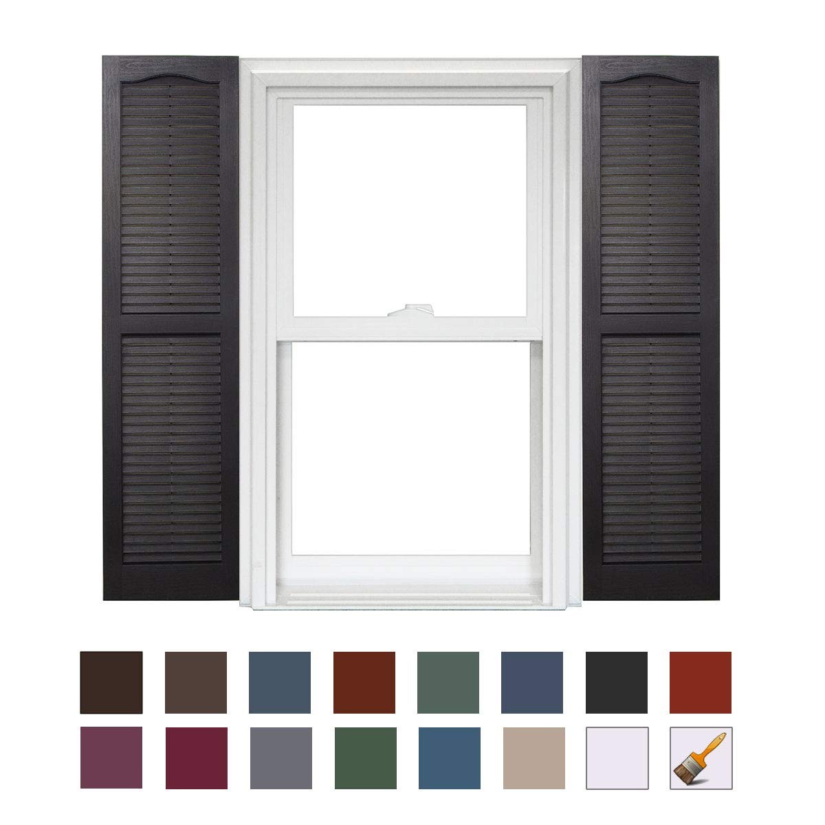 Polaris Homeside Open Louver Vinyl Shutters (1 Pair) 14.5″W x 43″H, Black