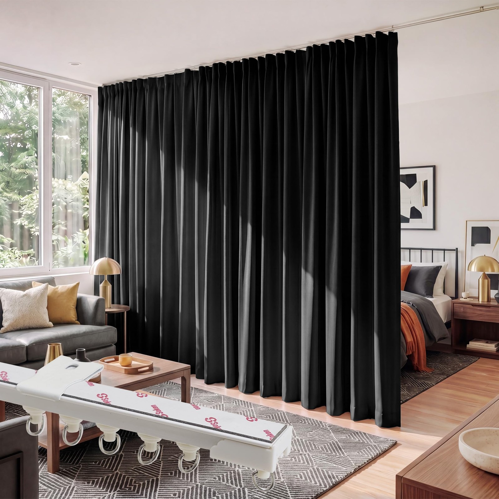 Ryb Home Room Divider Curtains Straight Ceiling Track Heavy Duty Blackout