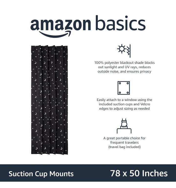 Amazon Basics Portable Travel Window Blackout Curtain Shades with Suction…