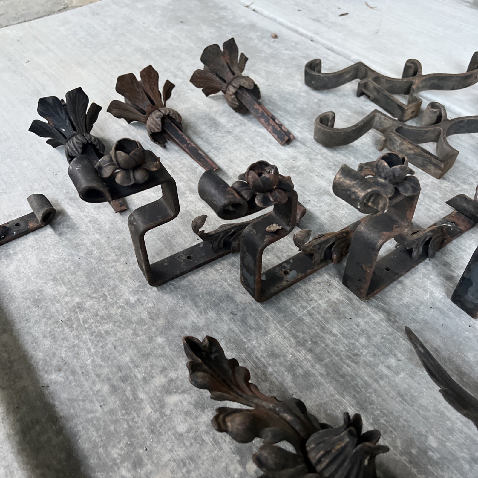 HUGE LOT — Antique Drapery Rod Parts Solid Iron Brackets Metal USA Very Rare!