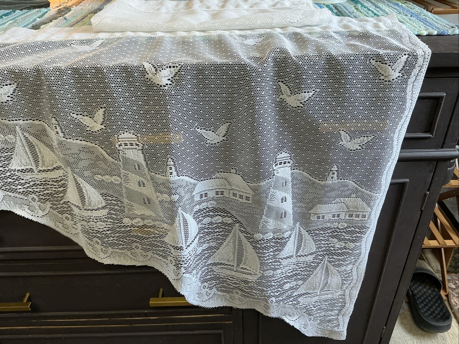 (2) White Lace LIGHTHOUSE Pair Swag Valance 34″L x 30″w A38