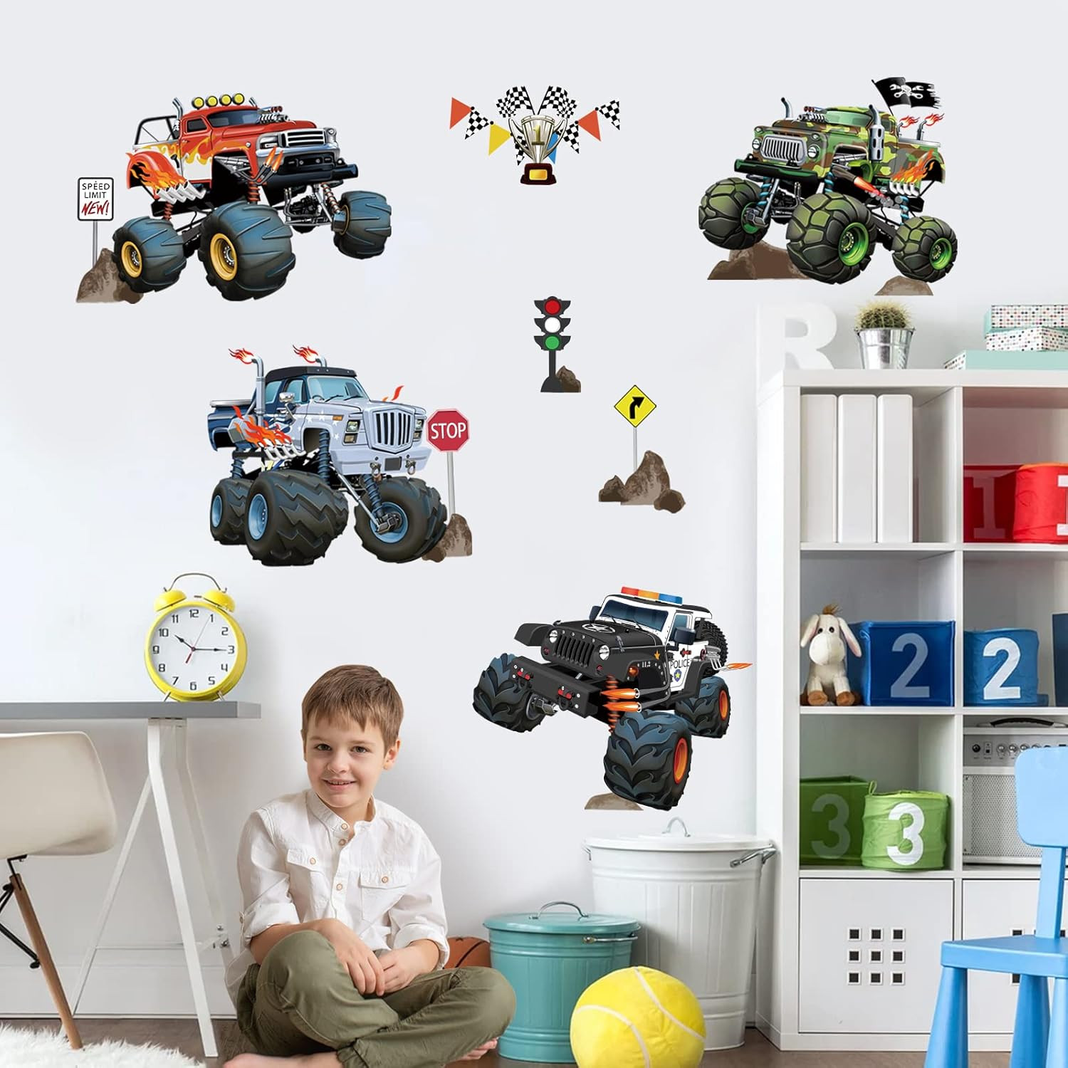 wondever Racing Car Wall Stickers Truck Vehicles Peel and Stick Multi