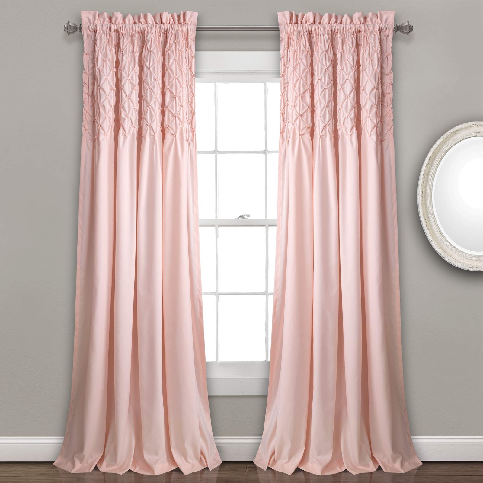 Lush Decor Bayview Curtains Set 84″ x 54″ Blush Semi Sheer Pintuck 2 Panels