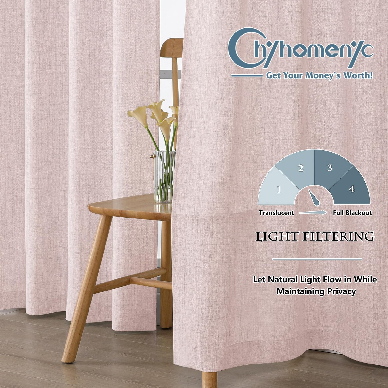 Blush Pink Curtains 54 Inch Length for Living Room, Light Filtering Textured …