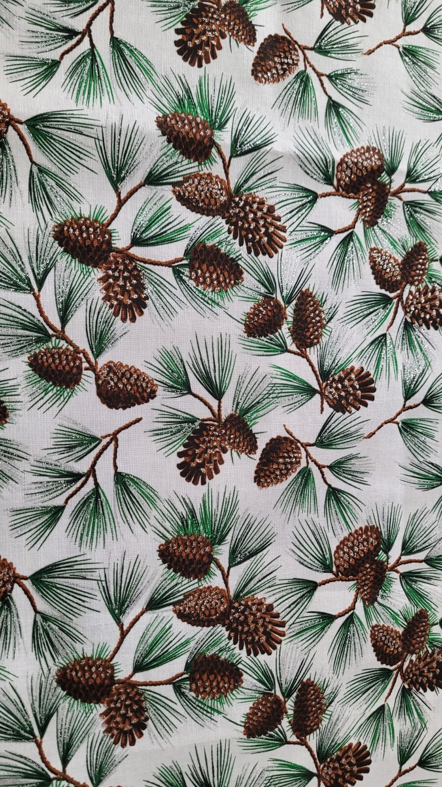 Pinecone Christmas Valance, Glitter Valance Curtain, White and Green Christmas