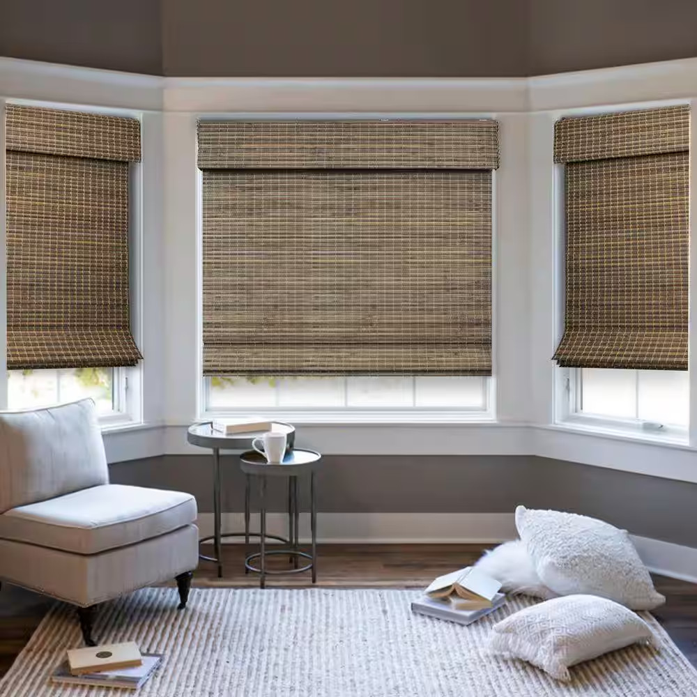 Natural Woven Light Filtering Cordless Bamboo Roman Shades for Windows, 72 In. W