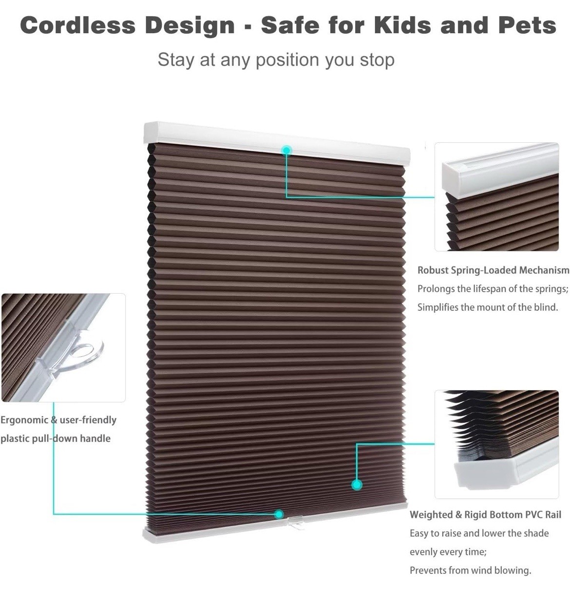 MYshade 1.5-Inch Cellular Cordless Blackout Shades – Taupe – 40 W x 72 H