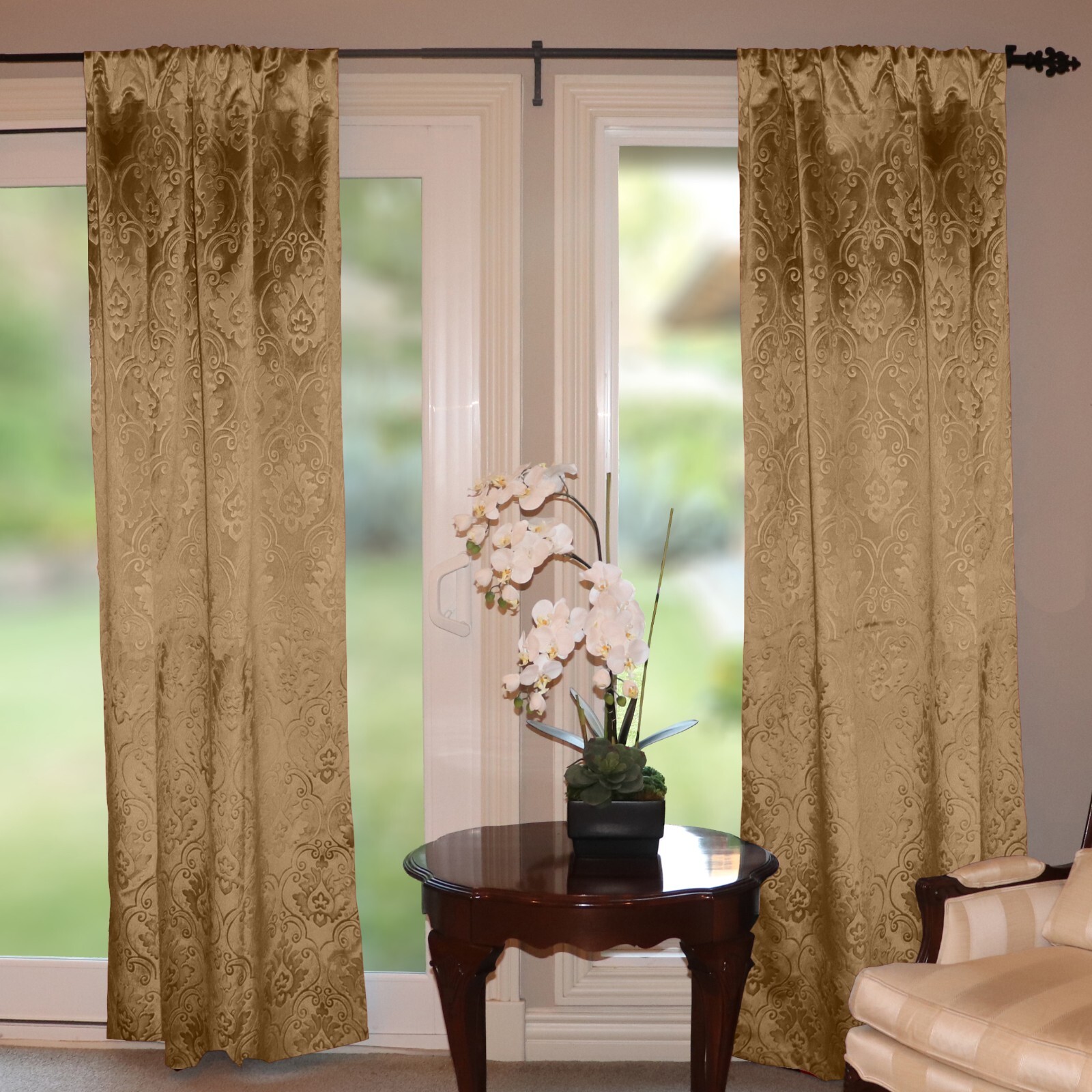 lovemyfabric Velvet Embossed Victorian Damask Curtain 54″ Wide Panel