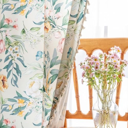 Boho Floral Curtains French Country 52″W x 84″L (Pack of 2) Green Floral