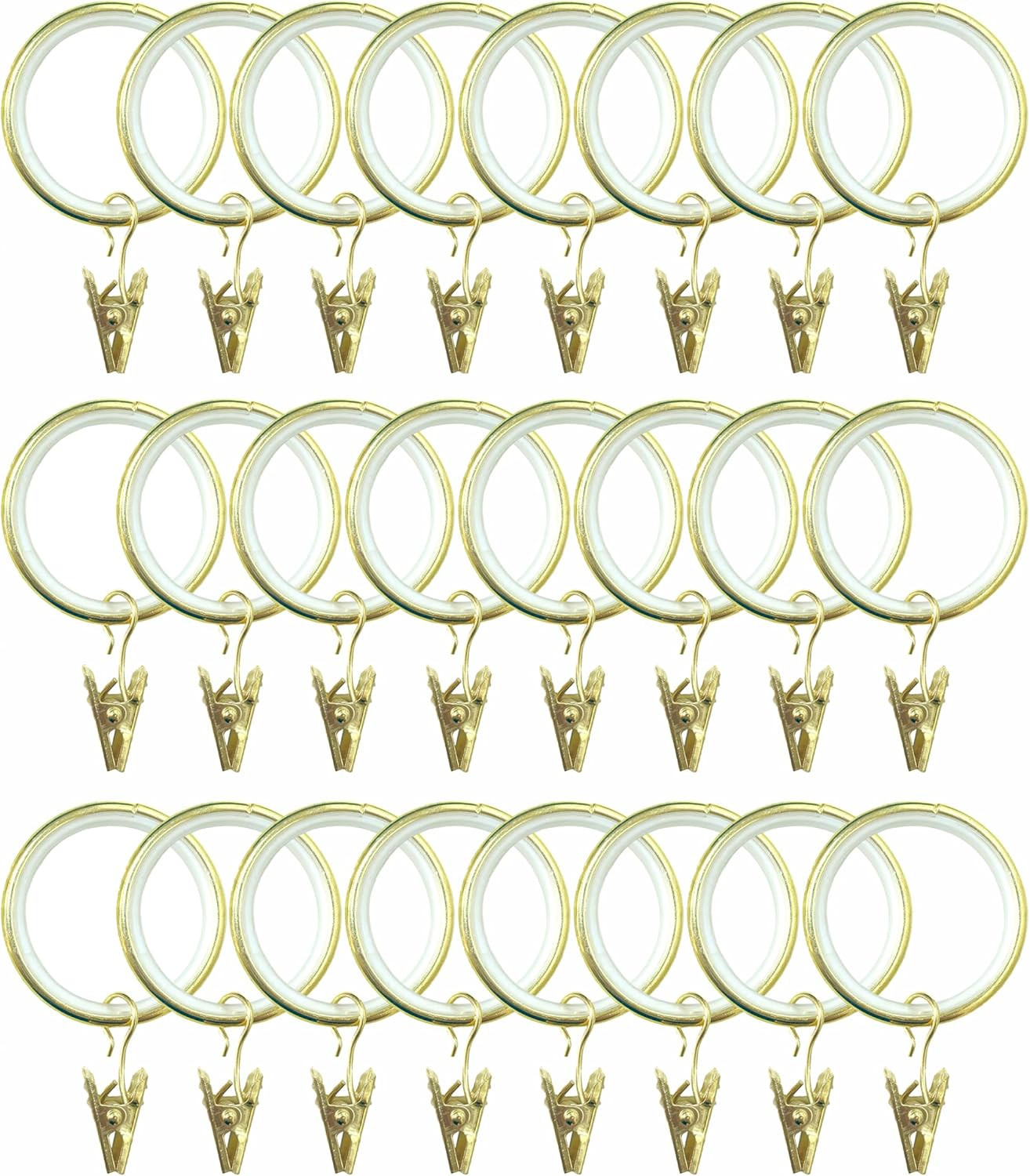 24 Pack Curtain Rings with Smooth, Quiet Nylon Inserts with Clips, Window Clip R
