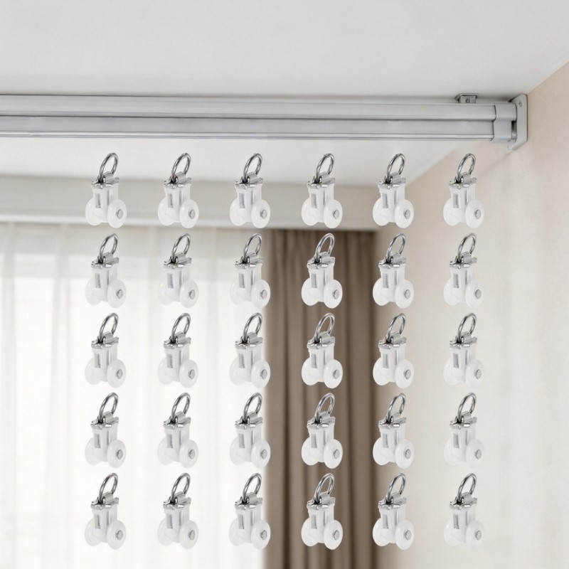 30 Pack Ceiling Mounted Curtain Track Roller System Plastic and Stainless Steel