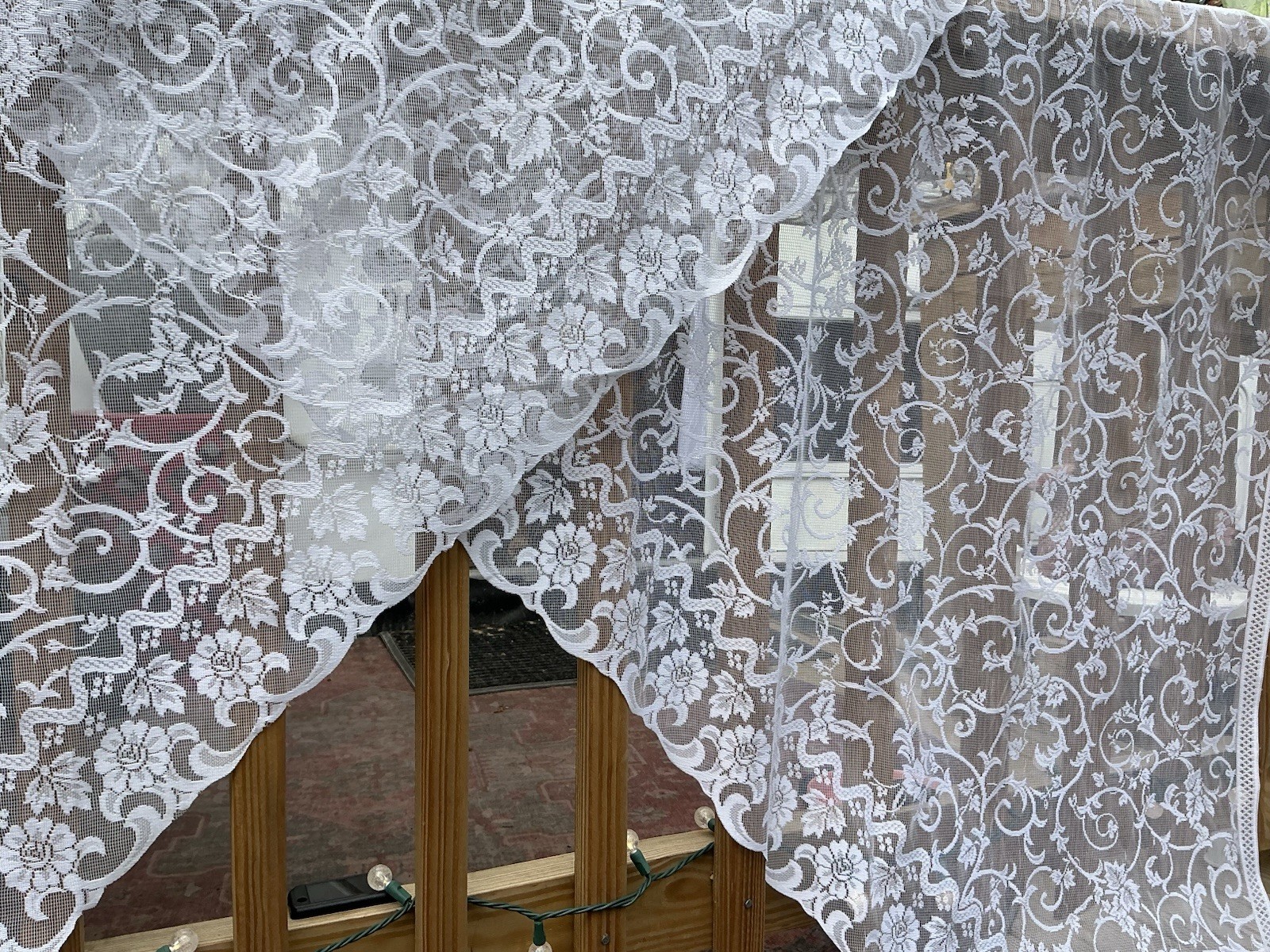 Vintage White Lace Window Swag Valance Ivy Floral 2 Panels Each 54” W x 70″L A41