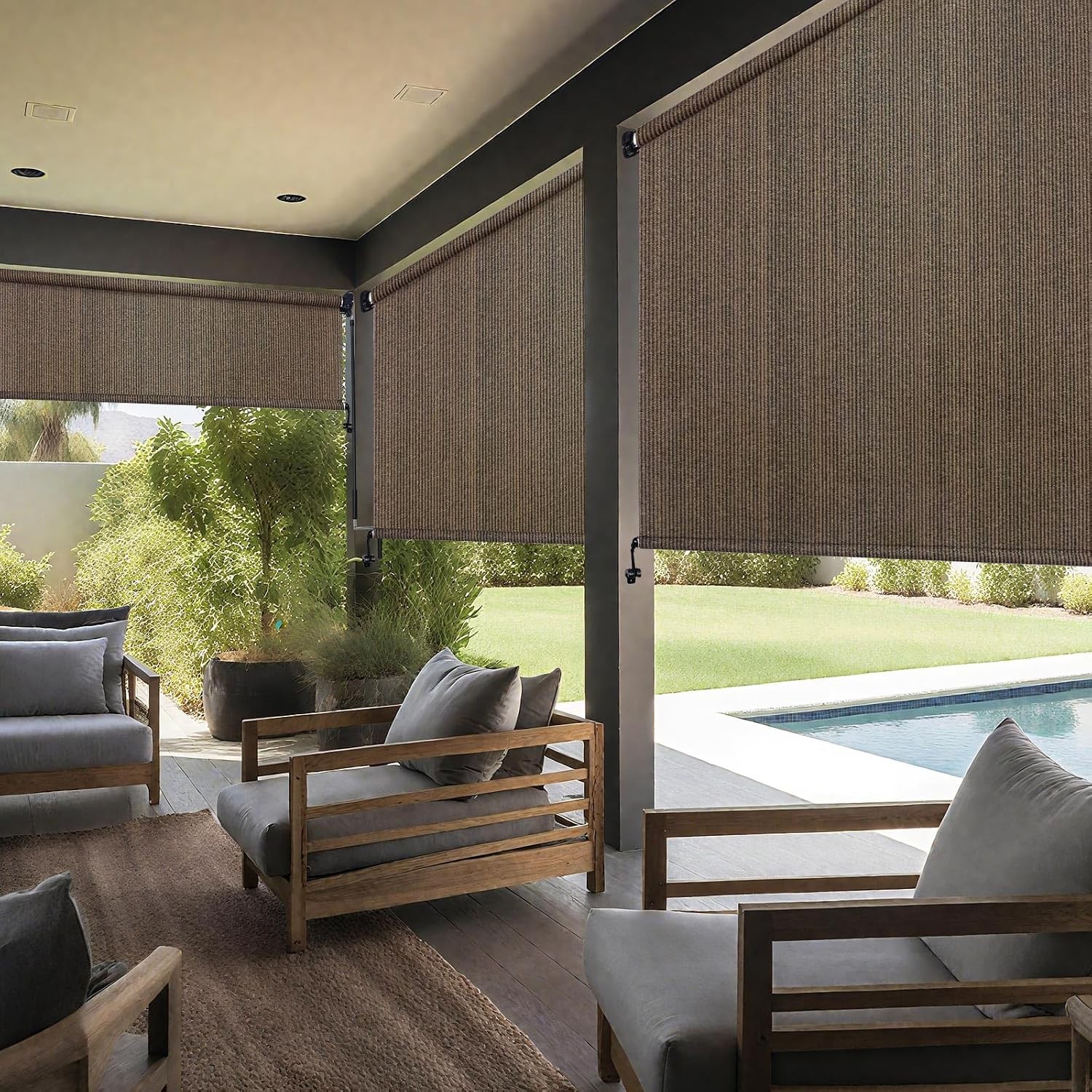 Outdoor Roller Shades with Splicing Design, 10′ W x 8′ H Exterior Cordless Patio