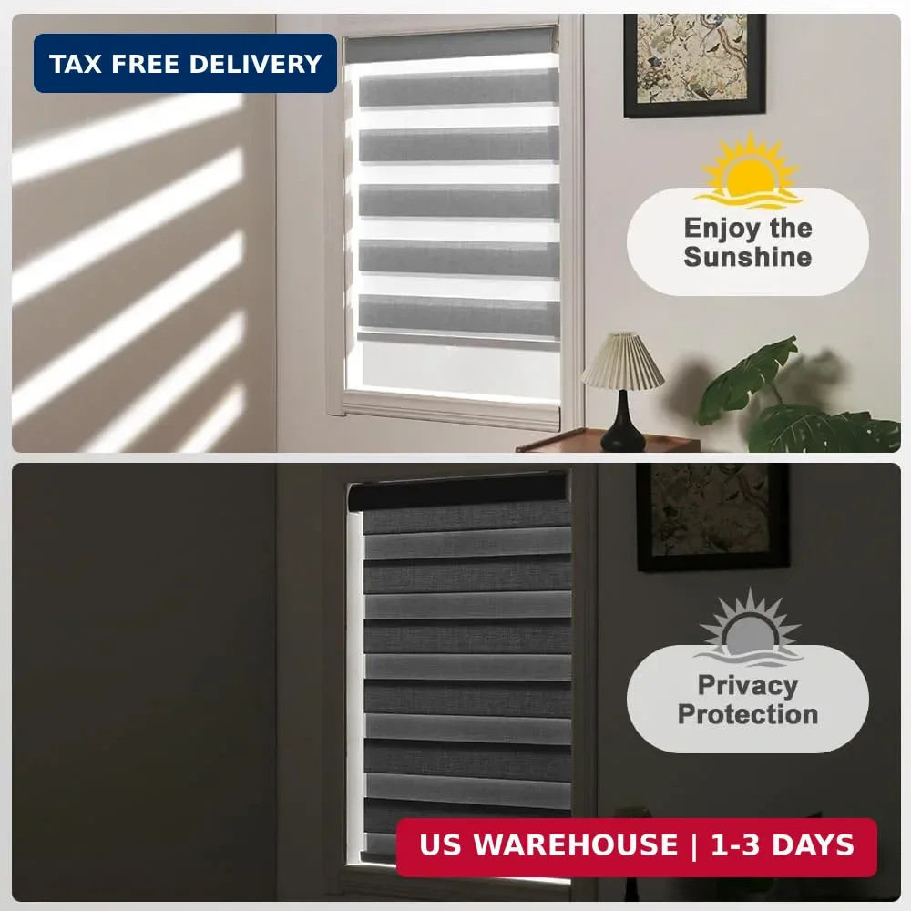 SEEYE Custom Size Cordless Zebra Blinds for Windows, 70% Shading Free-Stop Rolle