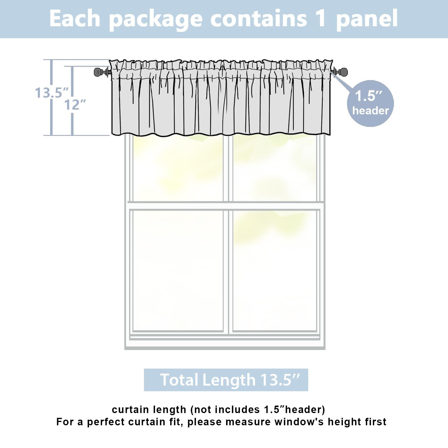 Valances for Windows 12 Inch Length, Light 52″W x 12″L (Pack of 1) Grey