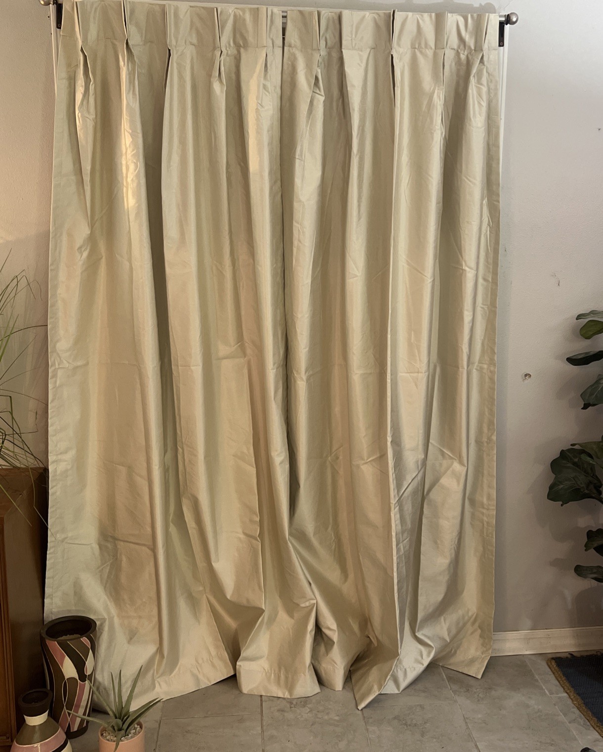 2 Regal home Collections Hidden Tap Top Drapery Panels 84”x26” Taupe faux Silk