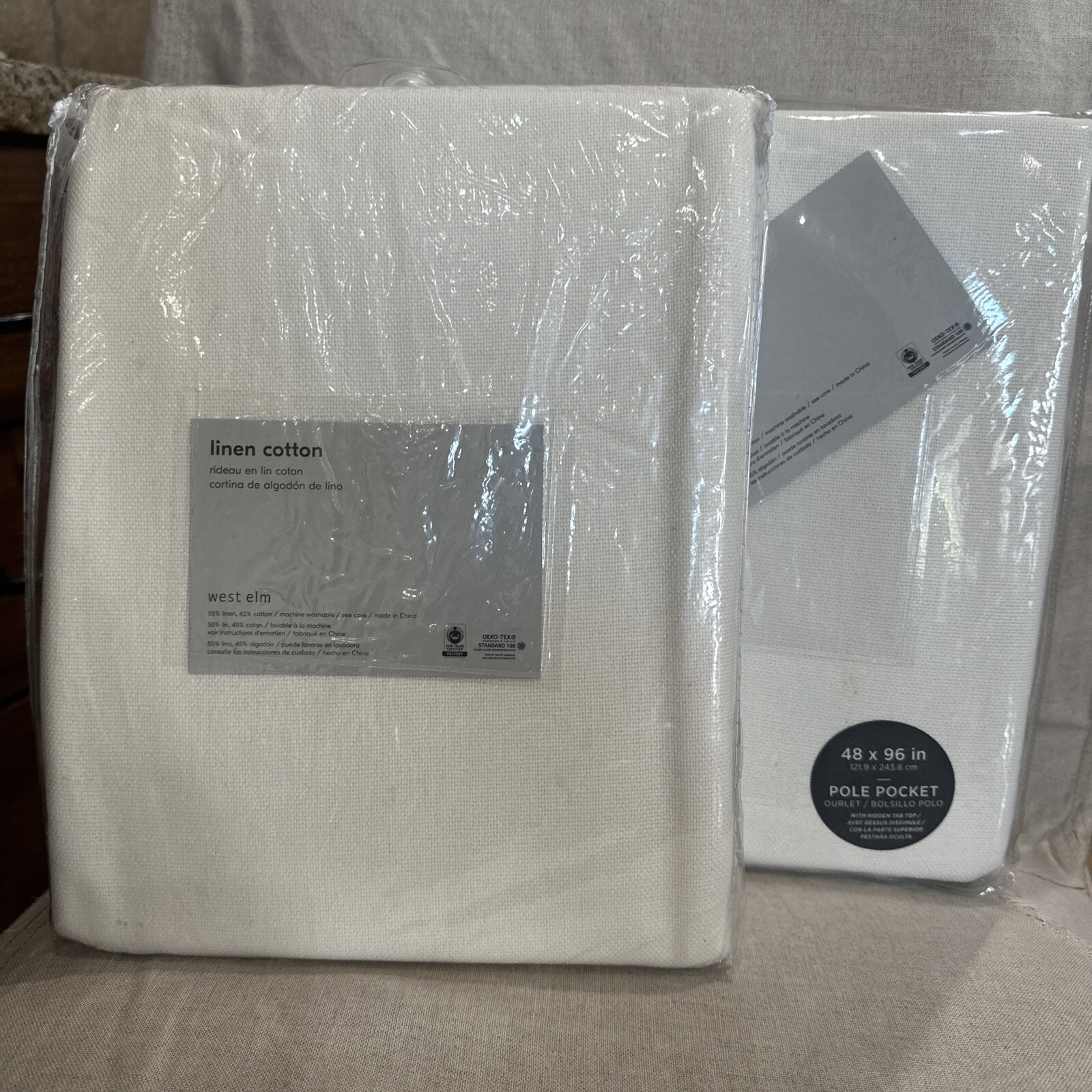 WEST ELM LINEN COTTON CURTAIN 48×96″ 2 panels ivory off white