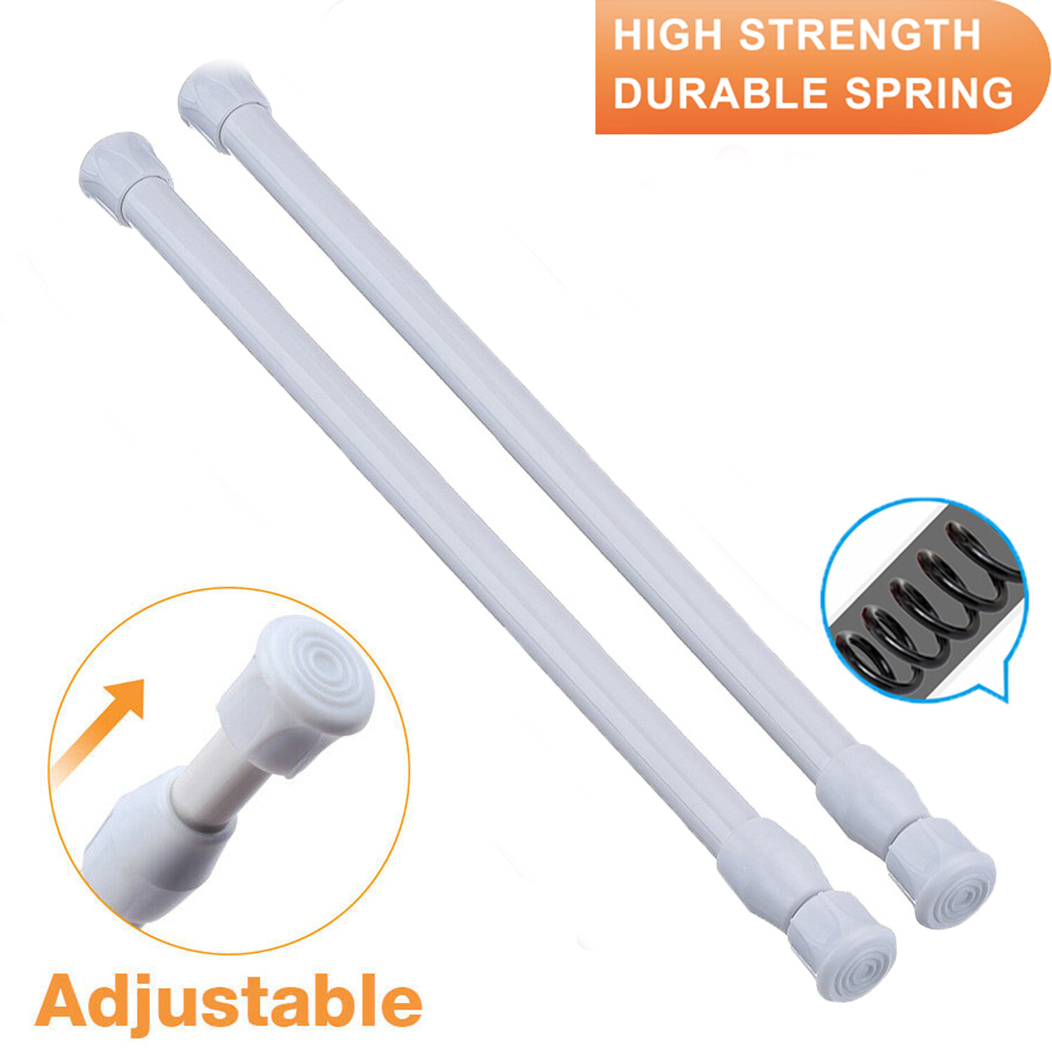 Tension Curtain Rod No Drilling 2-6PCS, Spring Adjustable Curtain Pole 15″-44″