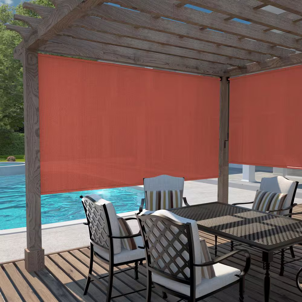 Terracotta UV Blocking Fade Resistant Fabric Exterior Roller Shade 96 In. W X 72