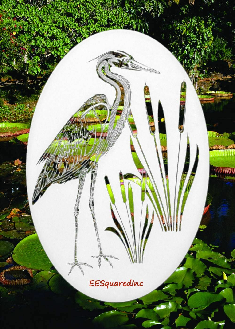 Egret Left Static Cling Window Decal OVAL 21×33 Bird Decor for Glass Doors