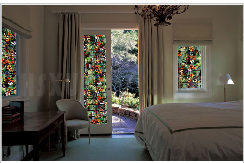 Opaque 3D Static Cling Window Film Frosted Stained Camellia Glass Sticker Decor