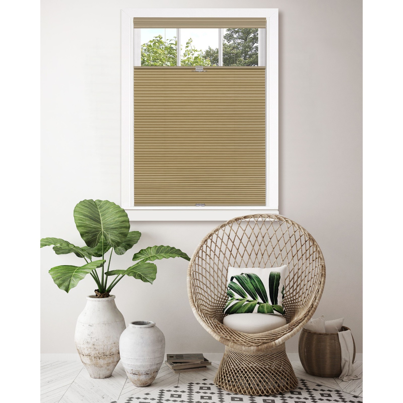 Cordless Top-Down Honeycomb Cellular Pleated Shade – 27 x 64 – Tan