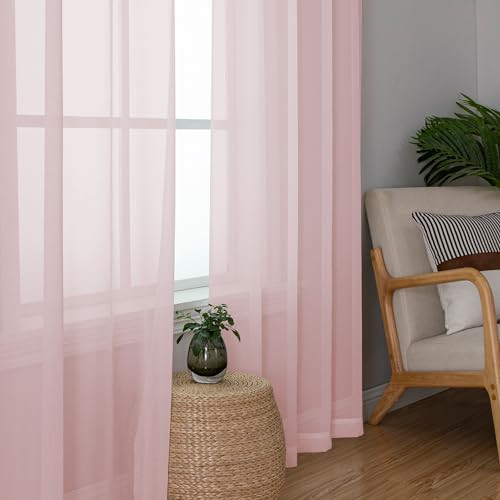 Sheer Curtains 84 Inches Long, Light Filtering 42″W x 84″L (Pack of 2) Blush