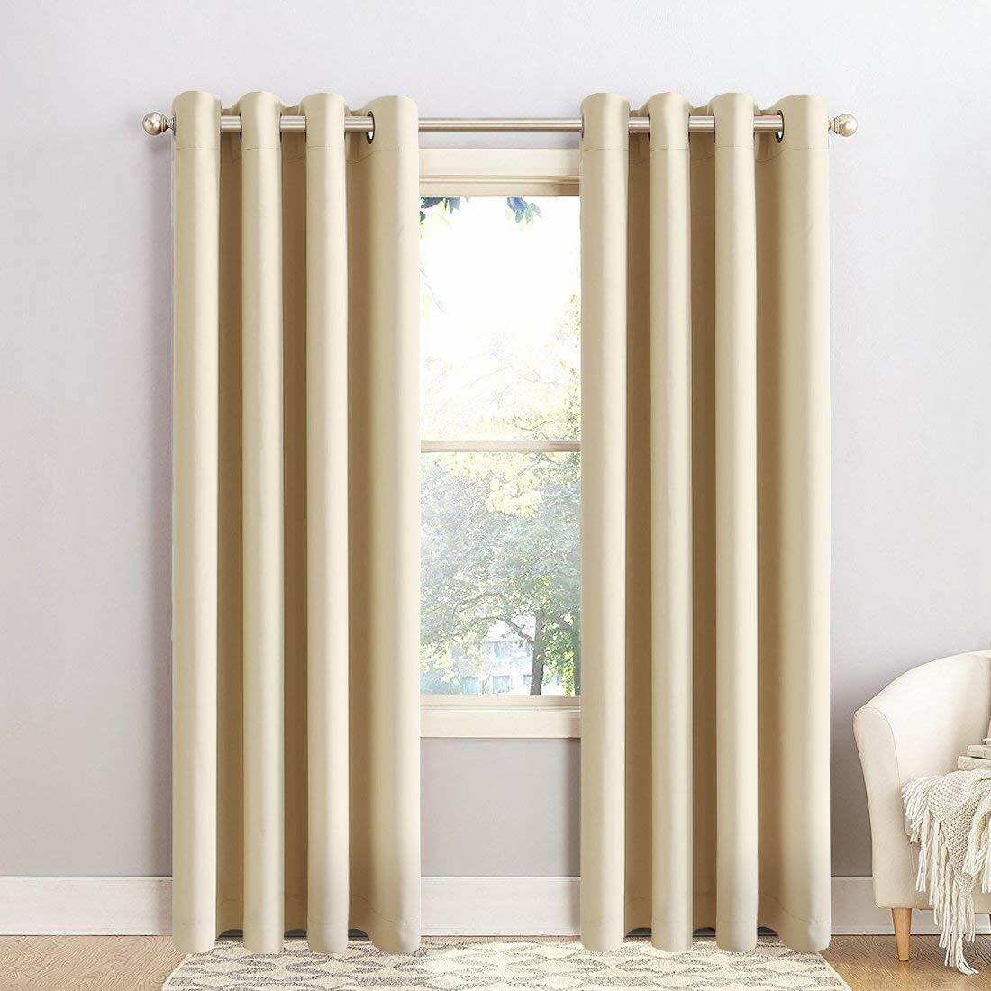 Blackout Curtains Grommet Draperies Thermal Insulated, Set 2 Panel, Beige 52″ 95