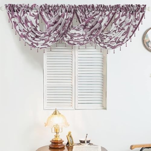 Valance Curtain Organza Sheer Window Toppers 40″W x 17″L (Pack of 1) Purple