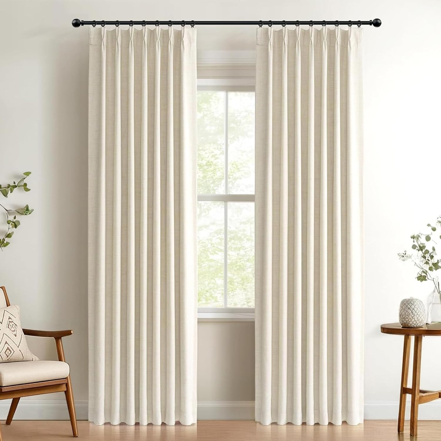 100% Blackout Shield Linen Look Textured Pinch Pleated Curtains Blackout Drapes