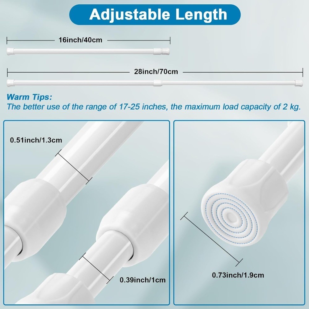 2 PCS Spring Tension Curtain Rods Telescoping Small Short Window Rod No