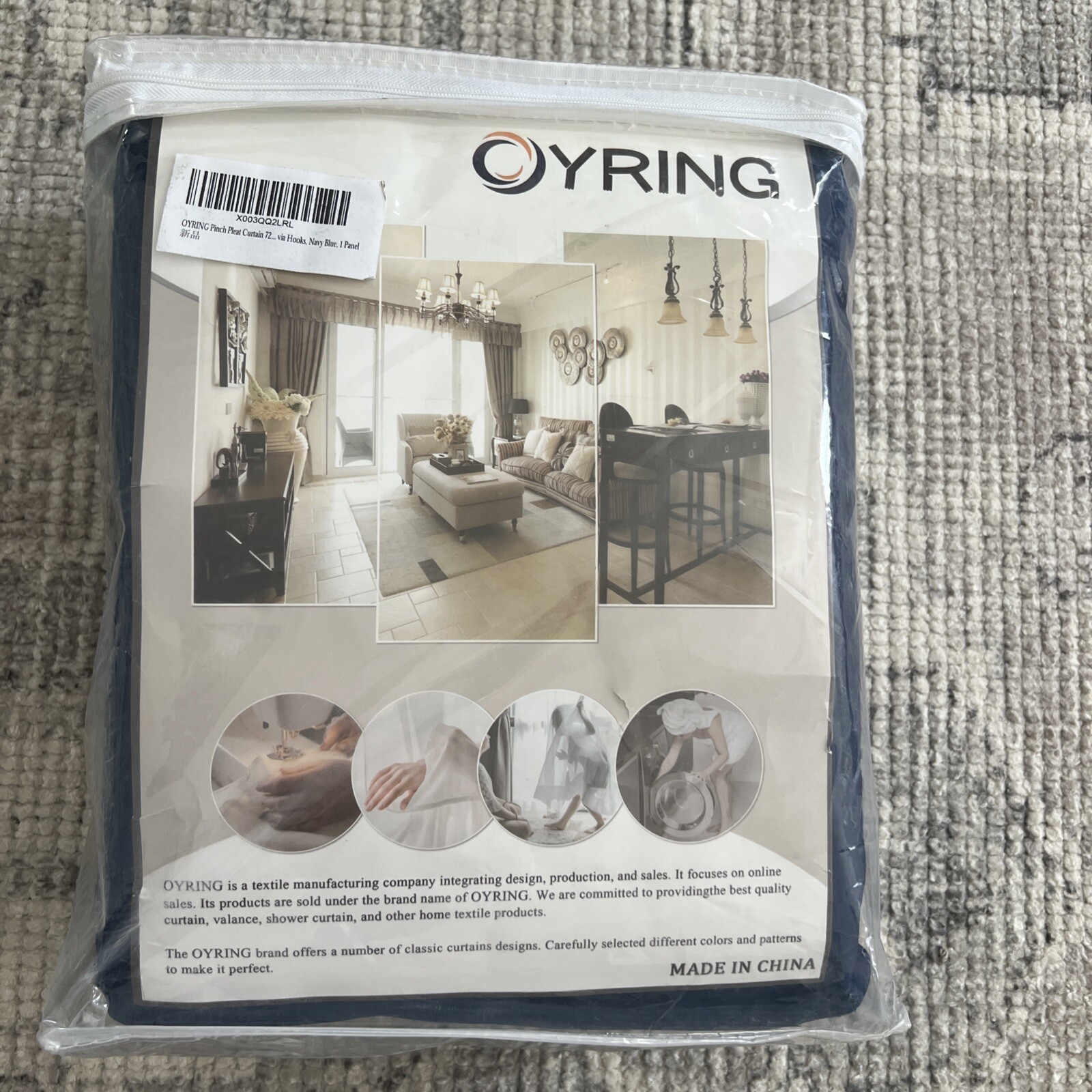 OYRING Pinch Pleat Curtain ONE Panel With Tie 72W X 96L Blackout