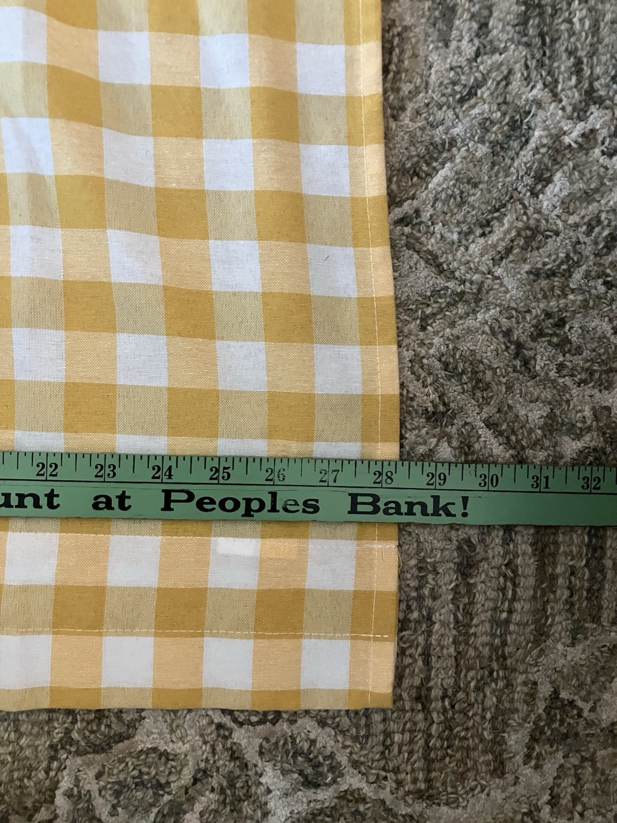 2 Vtg. Yellow & White Gingham cafe curtain panels w/crochet trim 28in x 36in