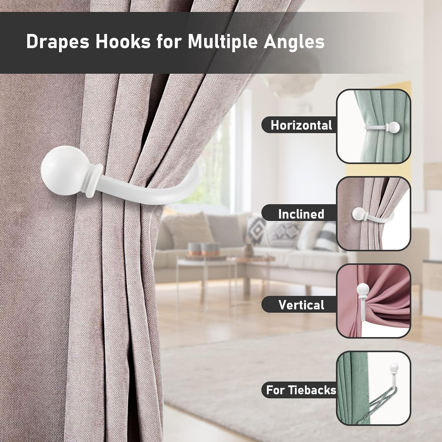 Set of 2 Decorative Curtain Holdbacks, Wall Mounted Aluminum Alloy Window Draper
