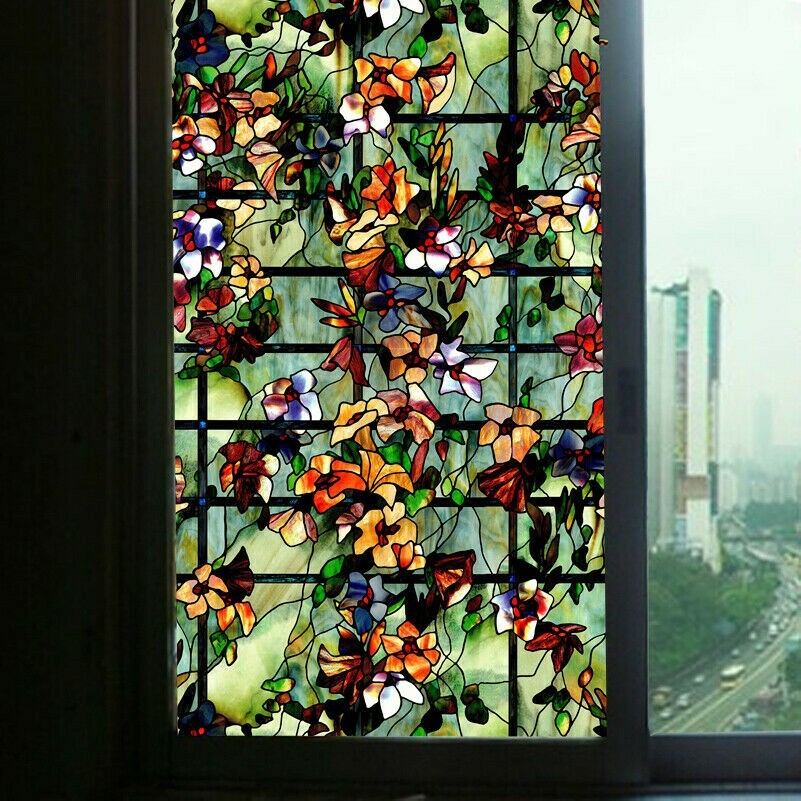 3D Static Clings Window Films Frosted Stained Camellia Glass Sticker Home Adorn