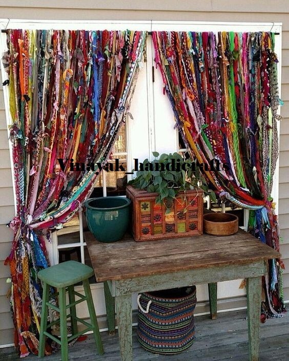 50 Strands, Bohemian gypsy rag Window Bohemian Valance Indian Backdrop curtains