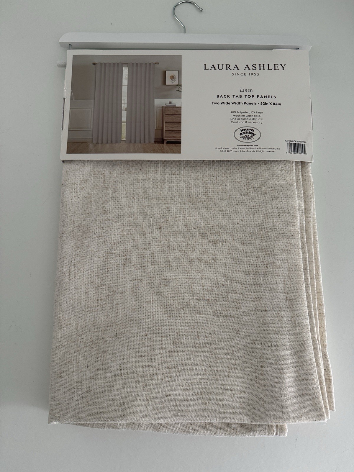 New Laura Ashley Window Curtains 2 Wide Panels 52 x 84 Linen Natural Back Tab