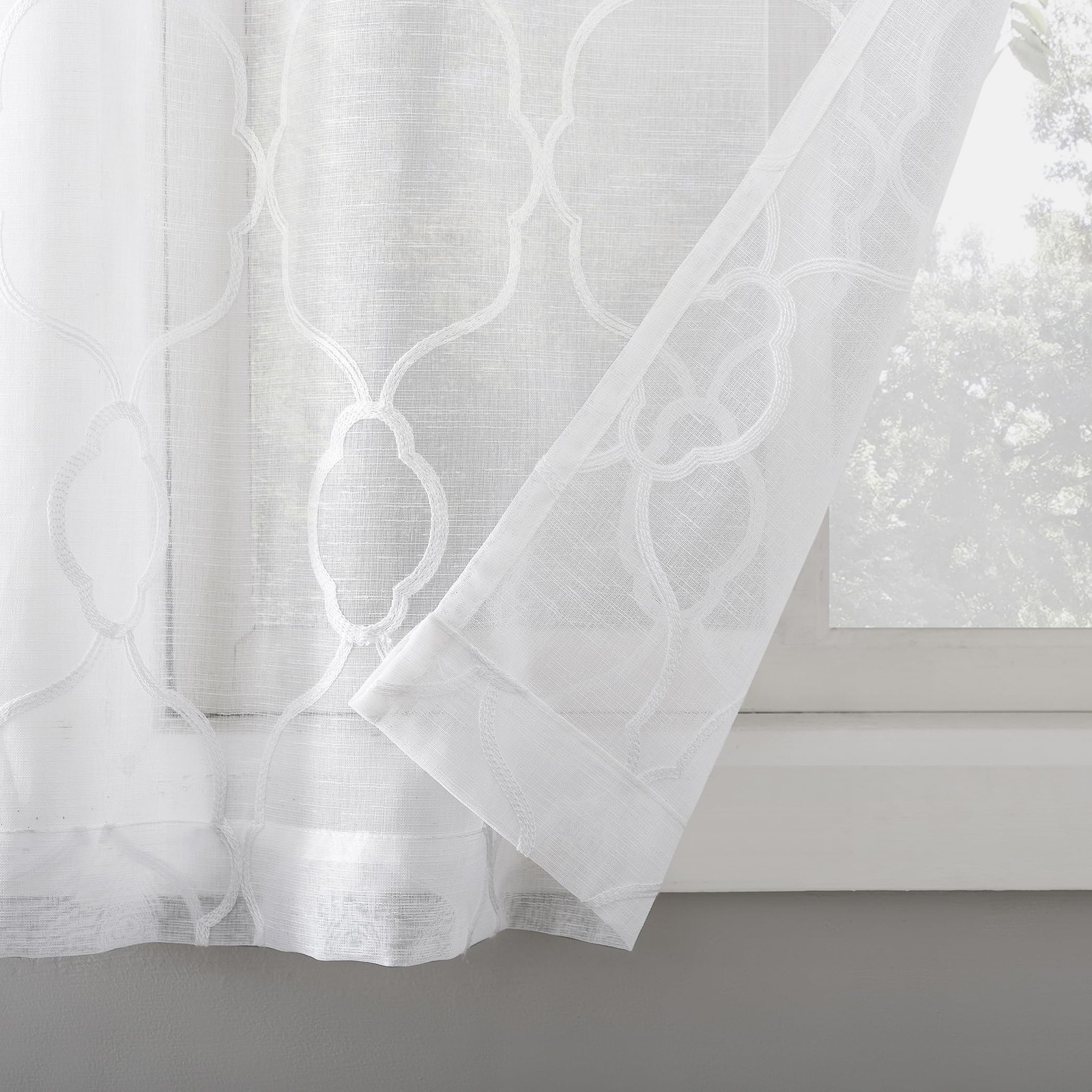 Allerton Embroidered Trellis Semi-Sheer Rod Pocket Kitchen Curtain Valance an…