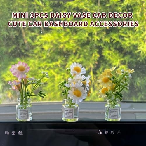 3PCS Mini Car Accessories, Cute Daisy Flowers Car Decorations, Miniature Plant